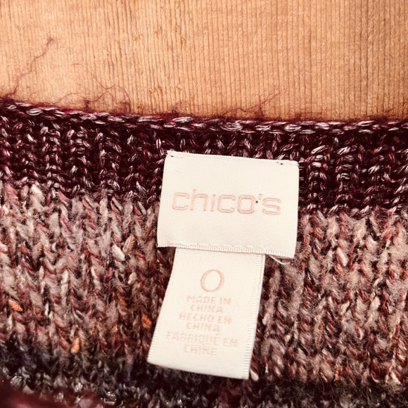 Chico’s Cozy Striped 3/4 Sleeves Multicolor Soft Fall Brown  Sequins Sweater 0 - Picture 4 of 10